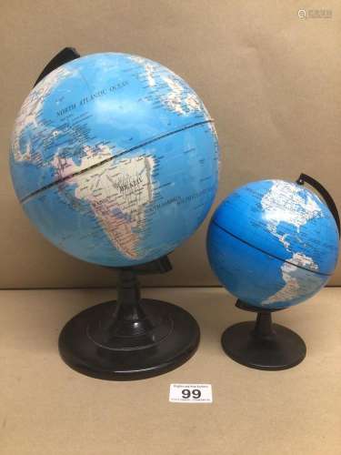 TWO SMALL PLASTIC GLOBES LARGEST 32CM