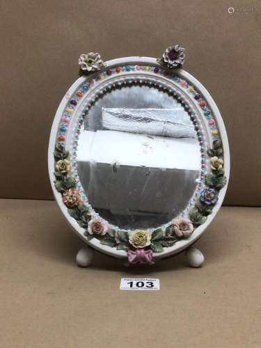 A DRESDEN FLORAL ENCRUSTED OVAL TOILET MIRROR