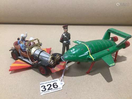 VINTAGE TOYS CHITTY CHITTY BANG BANG, THUNDERBIRDS T2 AND A LEAD SOLDIER