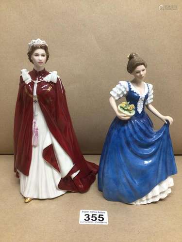 A ROYAL WORCESTER FIGURE QUEEN ELIZABETH II WITH A ROYAL DOULTON FIGURE HELEN HN3601