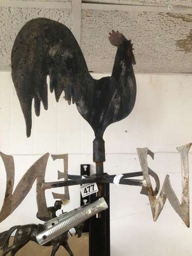 A METAL WEATHER VANE OF A COCKEREL