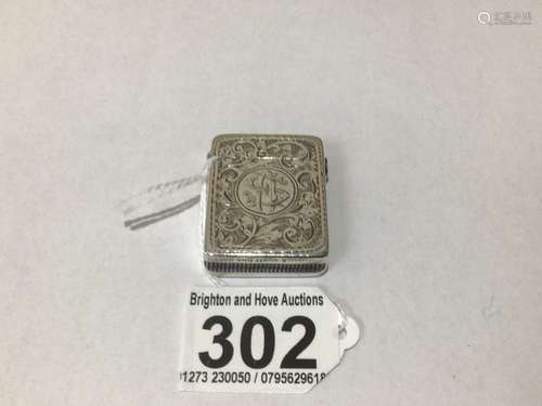 AN HALLMARKED SILVER ENGRAVED RECTANGULAR VESTA CASE BY WILLIAM NEALE 28 GRAMS