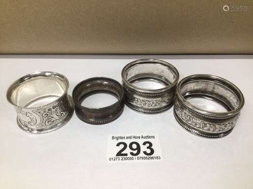 FOUR HALLMARKED SILVER NAPKIN RINGS (TWO PAIRS) 57 GRAMS