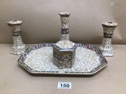 A CROWN POTTERY PART DRESSING TABLE SET (LONGTON PATTERN)