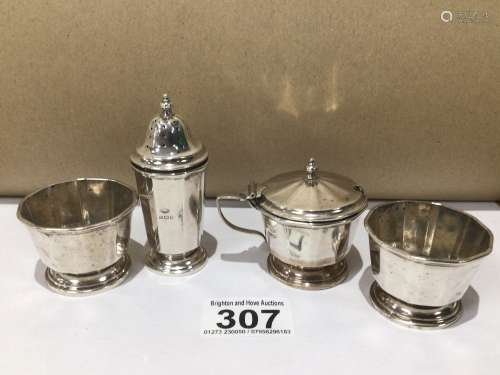 A HALLMARKED SILVER FOUR PIECE CONDIMENT SET BY ADIE BROTHERS LTD 135 GRAMS
