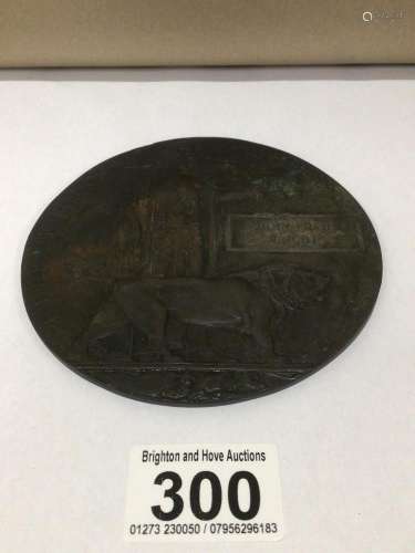 A WORLD WAR I BRONZE DEATH PENNY AWARDED TO JOHN FRED WRIGHT
