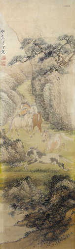 溥佺（1913-1991）  六骏图 设色纸本 镜框