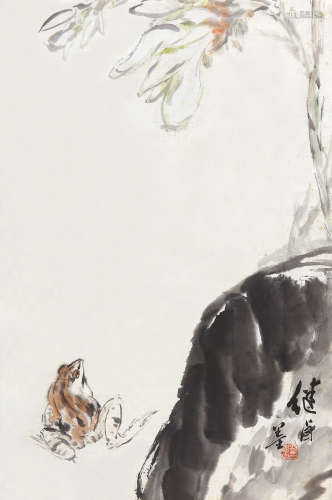 刘继卣（1918-1983）  青蛙 设色纸本 镜片