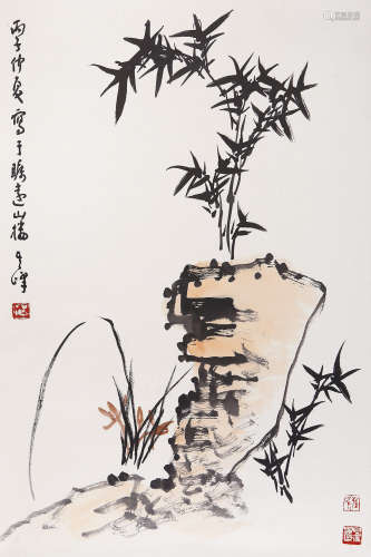 孙其峰（b.1920） 1996年 作 三君子 设色纸本 托片