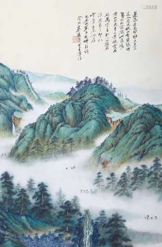慕凌飞（1913-1997） 1949年 作 黄山霞景 设色纸本 立轴