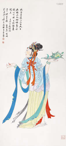 慕凌飞（1913-1997） 1982年 作 青莲禅心 设色绢本 立轴