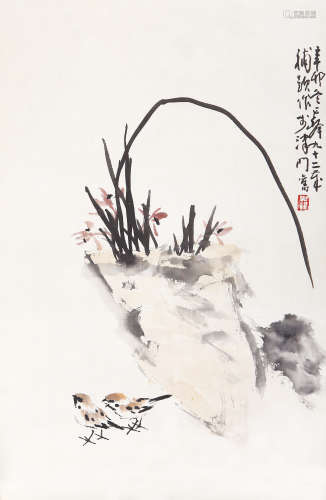 孙其峰（b.1920） 2011年 作 空谷幽兰 设色纸本 托片
