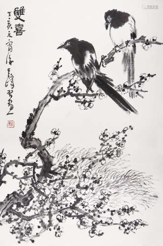 孙其峰（b.1920） 2007年 作 双喜图 设色纸本 镜心