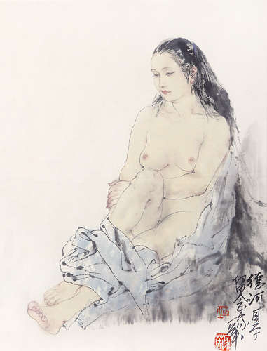 何家英（b.1957）  静思 设色纸本 镜框