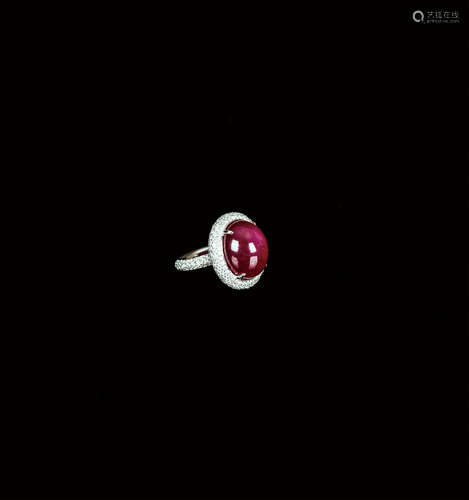 18k 金镶钻红宝石戒指  RUBY, DIAMOND AND 18K GOLD RING