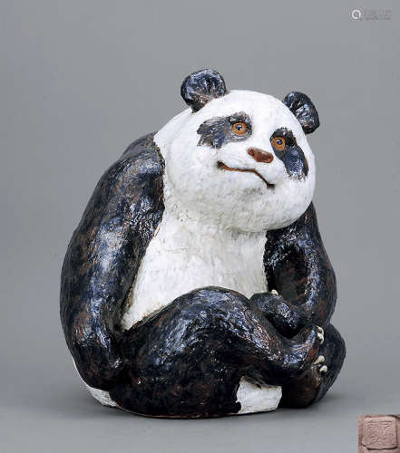80年代 曾力 石灣釉上彩熊貓