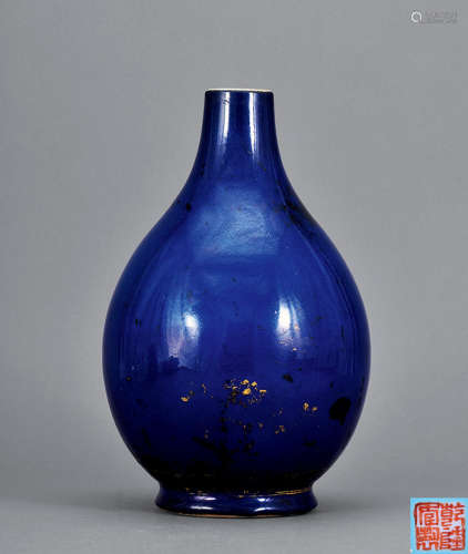清乾隆 霽藍釉描金膽瓶 (殘) 