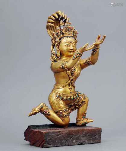 十九世紀 藏傳銅鎏金嵌寶石佛母