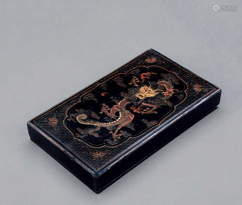 十九世紀 黑漆雲龍紋墨盒