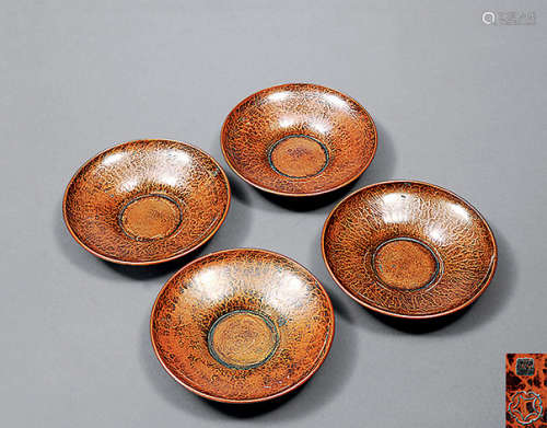 大正時期 銅製葉紋茶托 一組四件