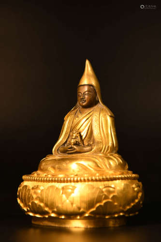 A Mongolian Style Gild Bronze Statue of Guru Buddha