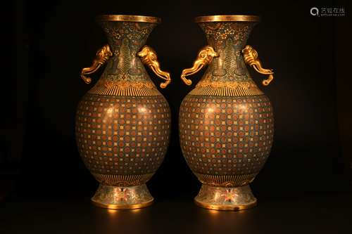 A Pair of Bronze Enamel Vases