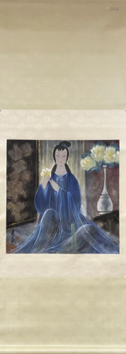 A PAINTING OF A LADY WITH FLOWER, LIN FENGMIAN