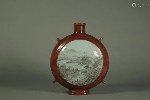 AN OPENFACE FAMILLE ROSE 'LANDSCAPE' MOON VASE