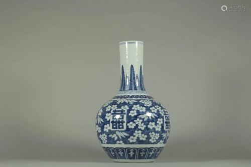 A BLUE AND WHITE 'PLUM AND XI' CELESTIAL VASE