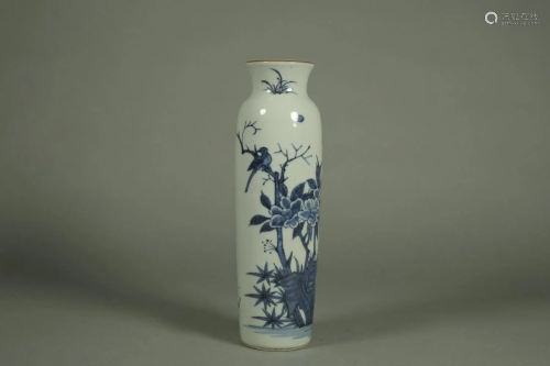 A BLUE AND WHITE 'BIRD AND FLOWER' PORCELAIN VASE