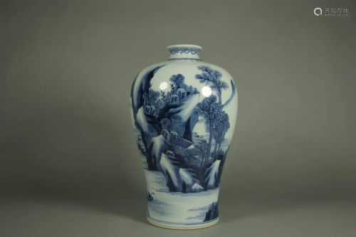 A BLUE AND WHITE 'LANDSCAPE' MEIPING VASE