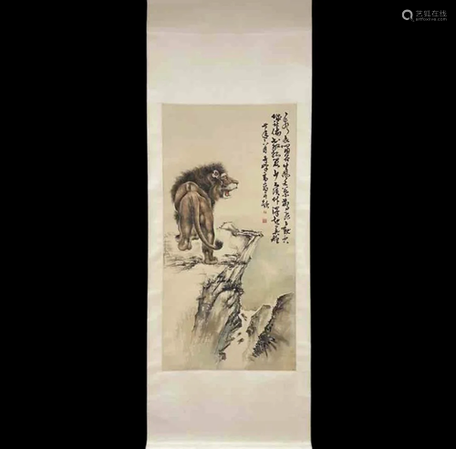 CHINESE PAINTING OF FIERCE LION, GAO QIFENG