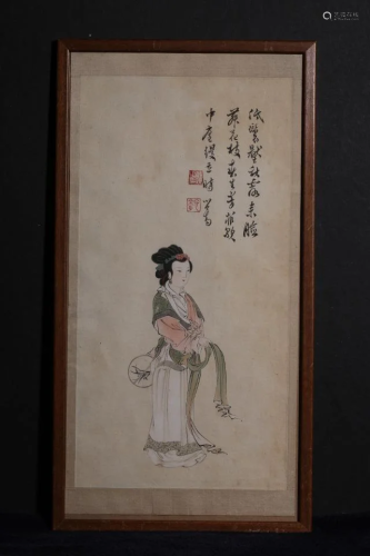A FRAMED PAINTING OF A LADY, PURU