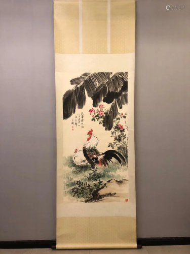A PAINTING OF CHICKEN AND FLOWER, WANG XUETAO