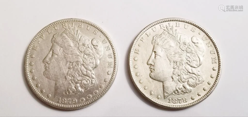 19C Morgan Silver Dollars USA 1878 1879