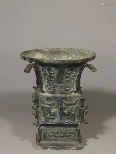 Chinese Bronze Archaic Gu Vase