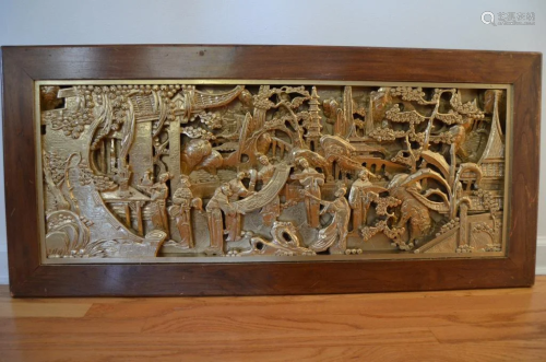 Large Old Chinese Wood Carved hollow Gilt Panels