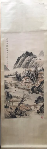 Chinese Ink Landscape Painting w Calligraphy