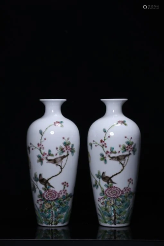 Pair of Chinese Famille Rose Porcelain Vases,Mark