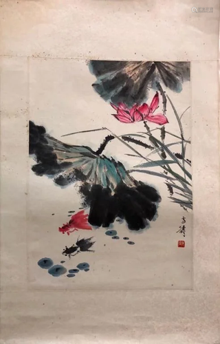 Chinese Ink Color Painting w Red Seals,Flowers