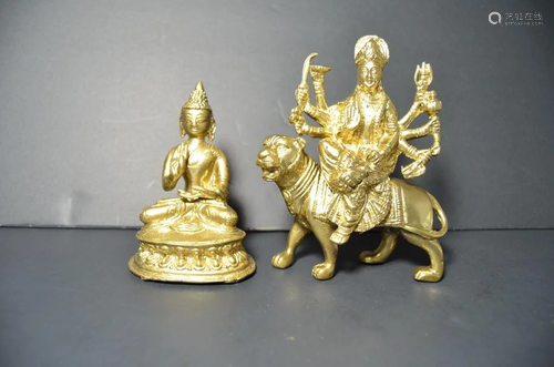 Two Chinese Gilt Bronze Guan Yin