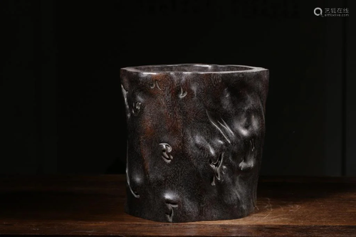 Chinese Zitan Wood Carved Brushpot