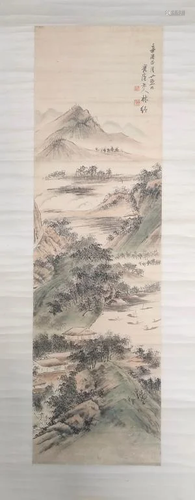 Chinese Ink Color Landscape Painting w Calligraphy