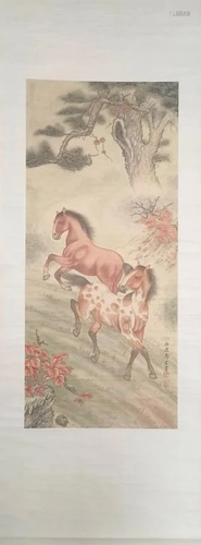 Chinese Ink Color Painting w Red Seals,Horse