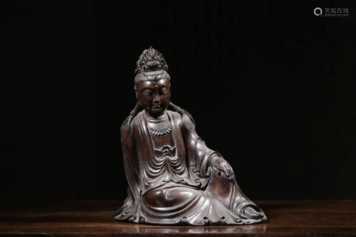 Qing Chinese Wood Carved Seating Guanyin