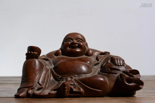 Chinese Huangyang Wood Carved Smiling Buddha