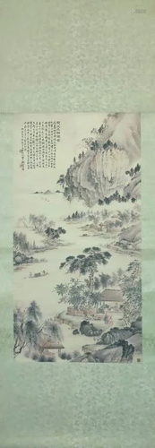 Chinese Ink Color Landscape Painting w Calligraphy