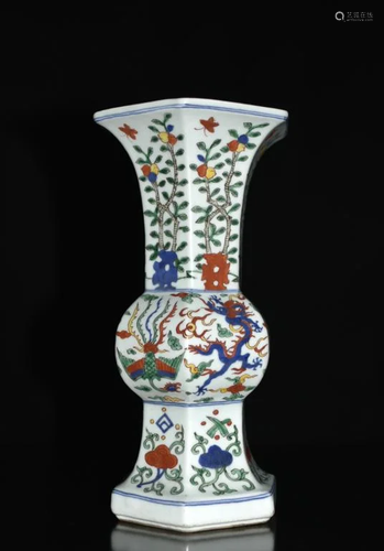 Chinese Doucai Porcelain Gu Vase,Mark