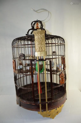 Chinese Bamboo Bird Cage w Feeder