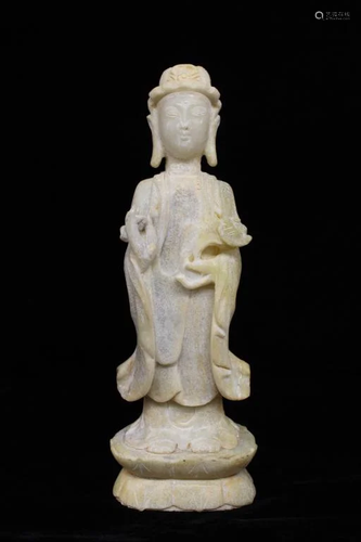 Chinese Stone Carved Standing Guanyin